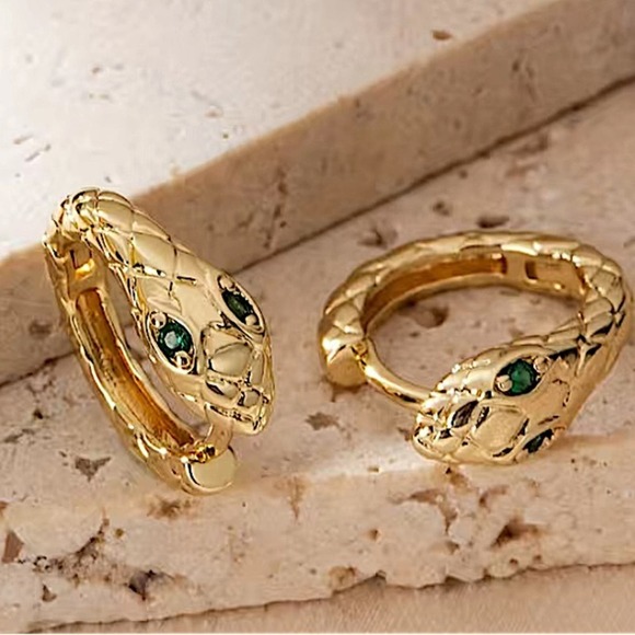 Gold Snake Earrings Creative Design Trendy - Picture 3 of 5